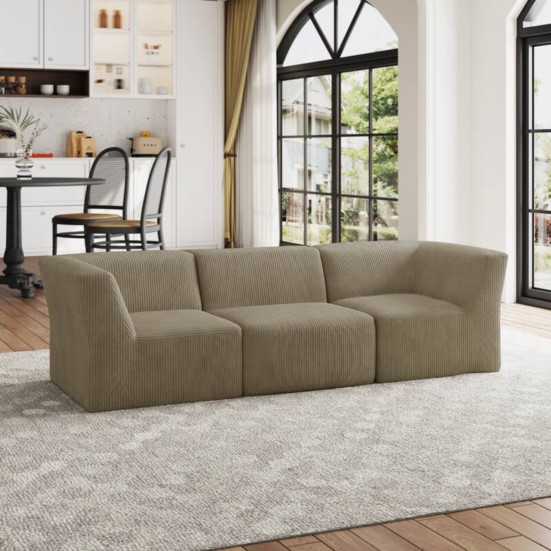 Modern Corduroy Fabric Loveseats Sofa Sectional Sofa - KHAKI/3 PIECE