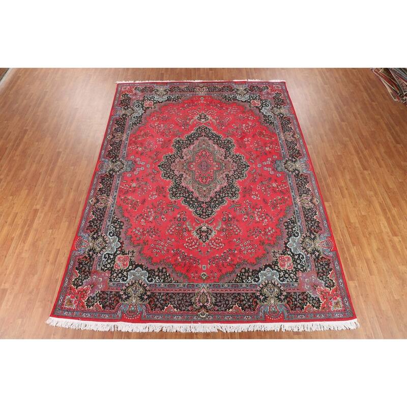 Victorian Style Pink Kashan Turkish Area Rug Machine Made Carpet - 9'8" x 13'2"