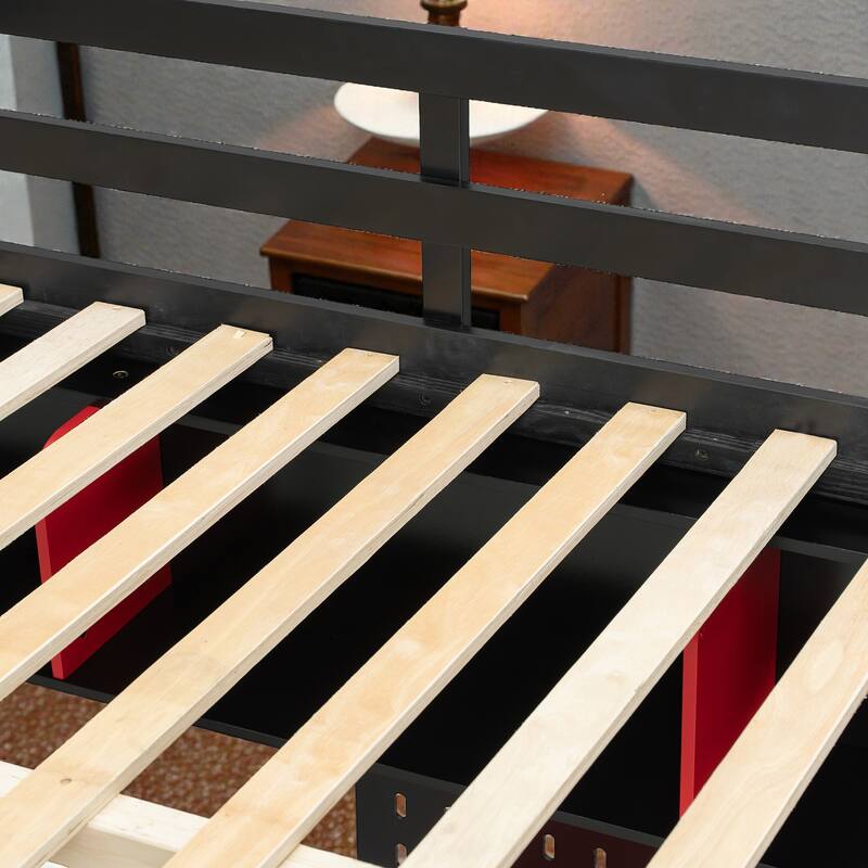 Full Size Wood Loft Bed with Desk, Shelves, LED Lights, USB Ports, Pegboard & Space-Saving Storage Design