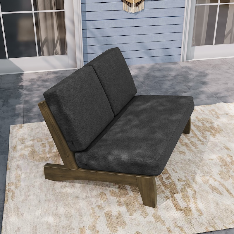 Outdoor Wood Club Chairs Set Loveseat with Cushion