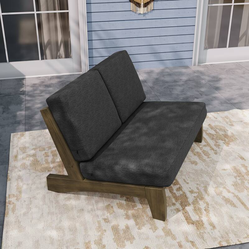 Teak Outdoor Armless Lounge Chair Set Loveseat with Cushions