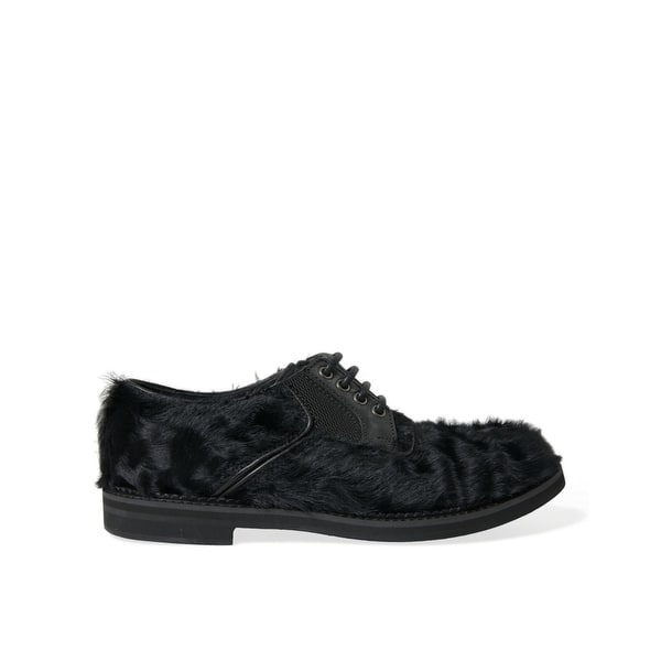 Dolce & Gabbana Elegant Black Fur Derby Dress Shoes for 
