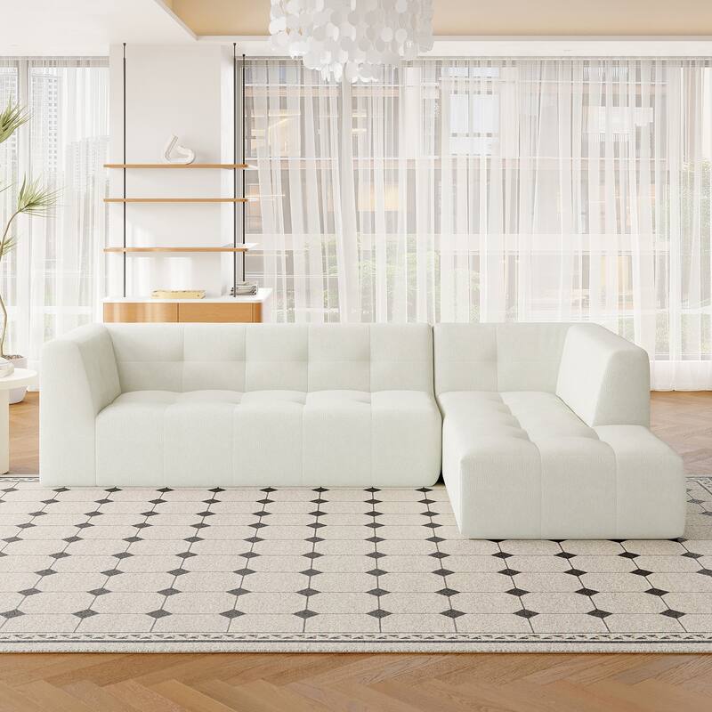 112.2*74" Modular Sofa Set, Beige Chenille, 2pcs Free Combo, L-Shaped