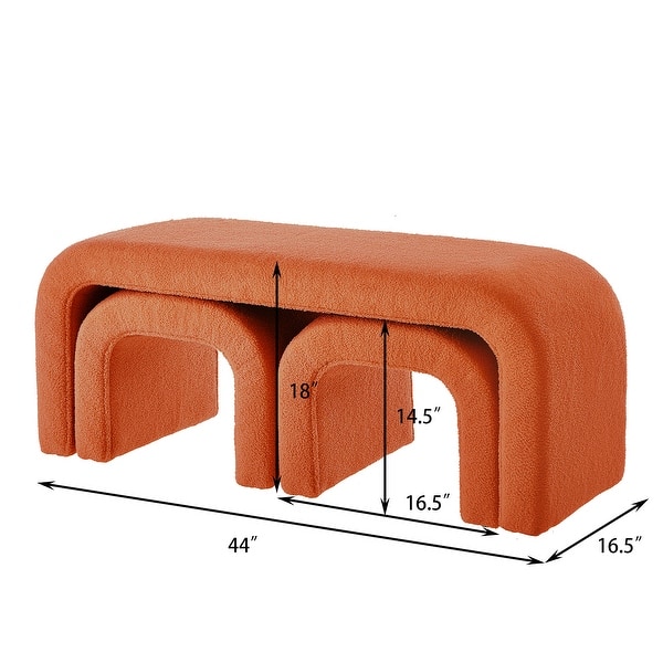 dimension image slide 2 of 3, Set of 3 U-Shaped Modern Bench Teddy Ottoman Bench, Small Sofa Footrest Extra Seating, 44+18 Inch Bench Bench & Ottoman