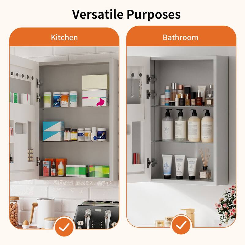 Bathroom Mirror Medicine Cabinet Recessed or Surface Mount with Adjustable Shelves - 20x5x28 inch