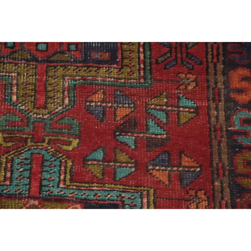 Hand Knotted Oriental 100% Wool Carpet Traditional Geometric Red Ardebil Runner Rug - 9' 7'' X 3' 0''