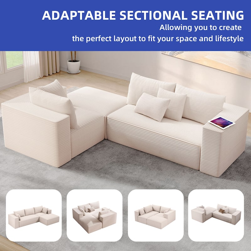 Moasis L Shaped Cloud Upholstered Couches Sectional Sofa with Deep Seat for Living Room or Bedroom