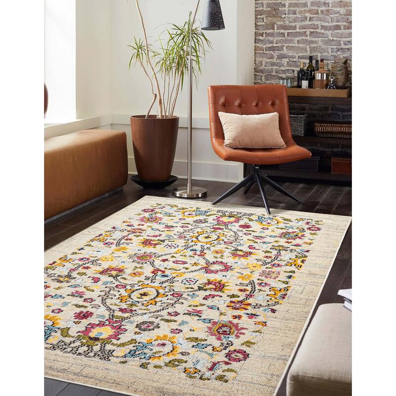 ECARPETGALLERY Machine Made Rosa Ivory Area Rug