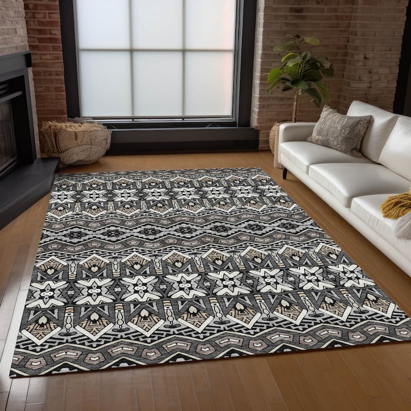 Machine Washable Indoor/ Outdoor Chantille Mosaic Global Rug