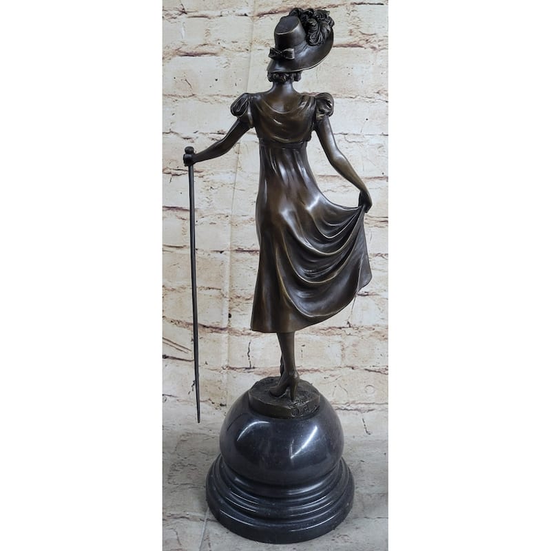 Little Bo Peep Bronze Statue Sculpture Female Figure In Hat 17 Inches X 7 Inches