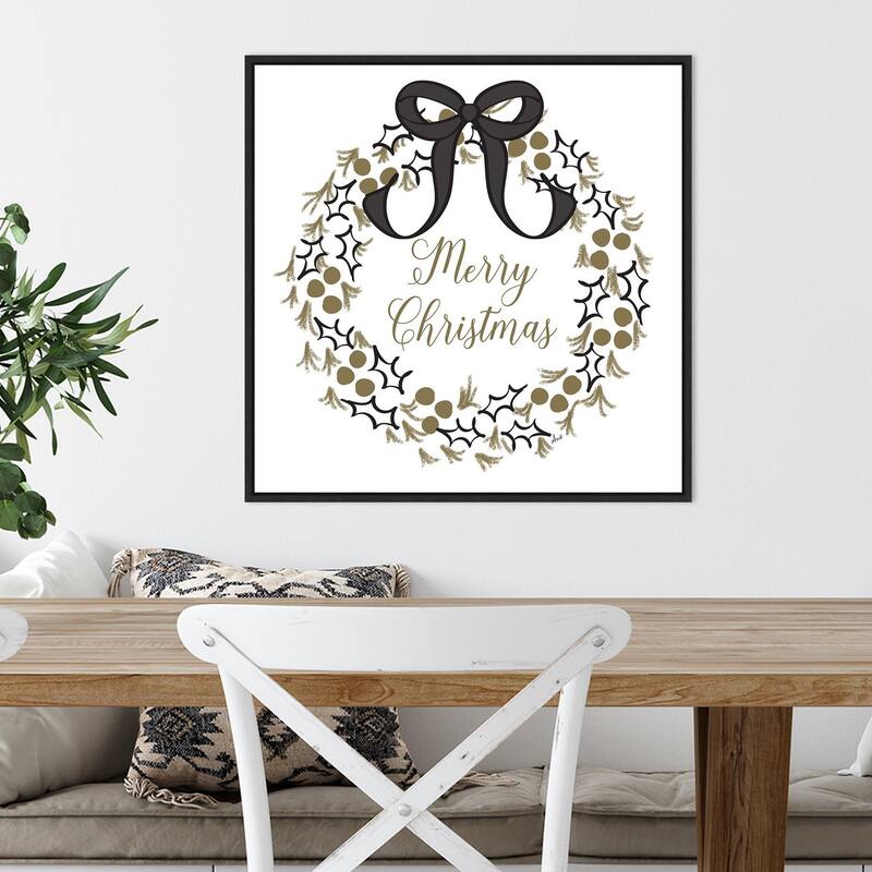 Merry Christmas Wreath by Andi Metz Framed Canvas Wall Art Print