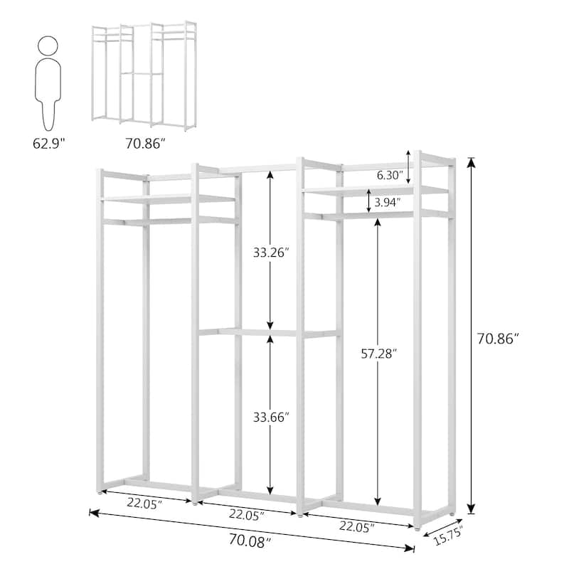 Garment Rack Heavy Duty Clothes Rack Free Standing Closet Organizer with Shelves and 4 hanging Rods - 18" wide