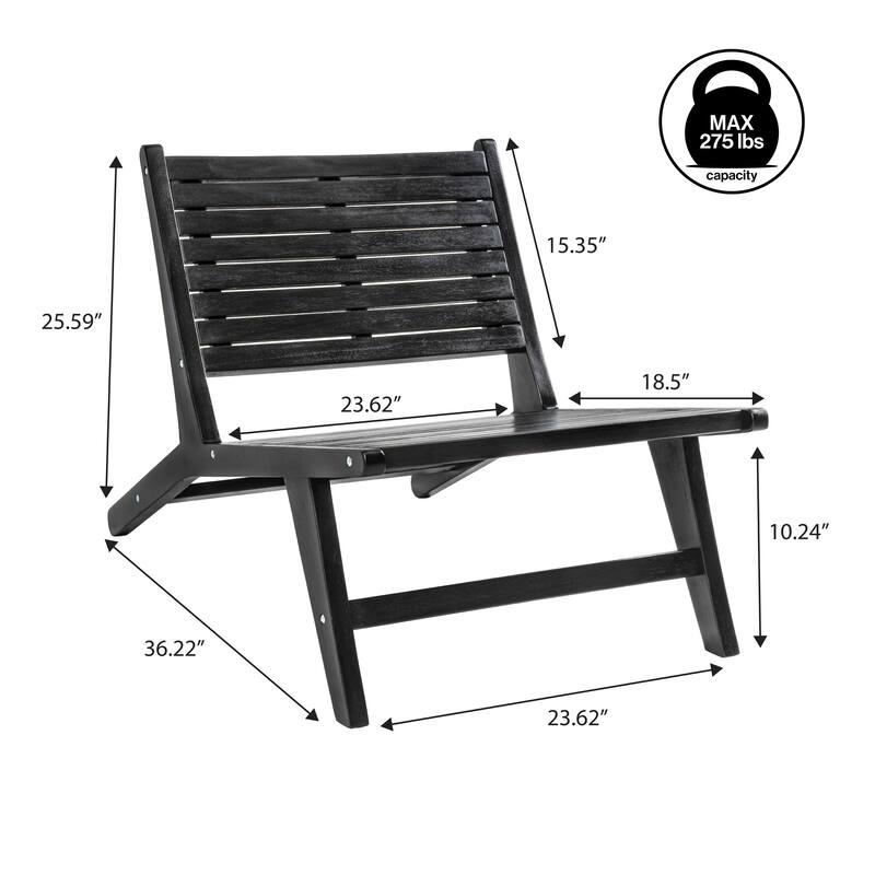 Seagrove Wood Armless Outdoor Patio Chair, by JONATHAN Y - 23.62L x 36.22W x 25.59H