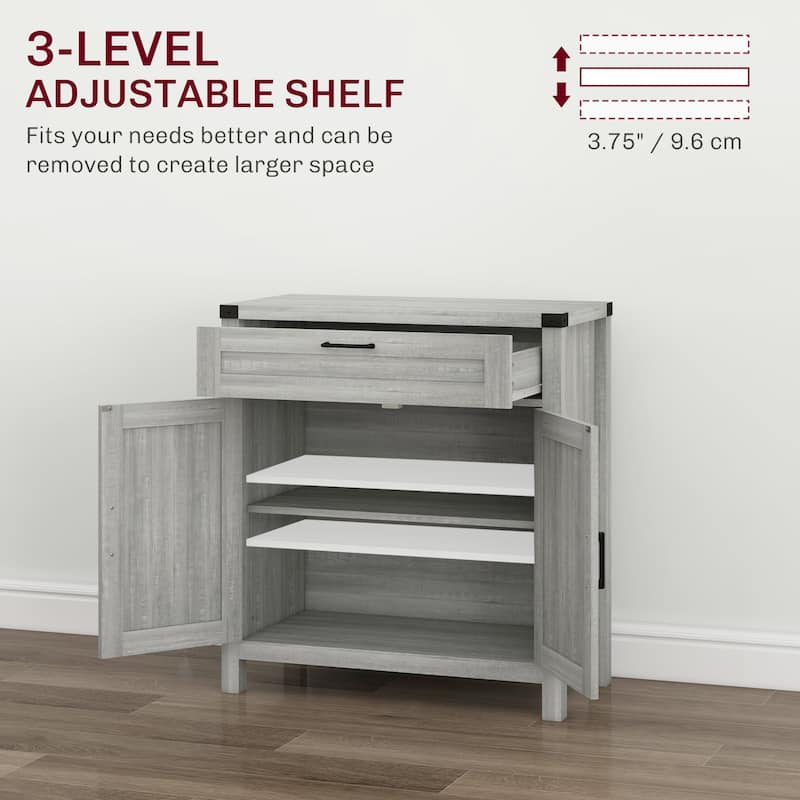 Farmhouse Buffet Cabinet with 2 Barn Doors, Drawer and Adjustable Shelf for Kitchen