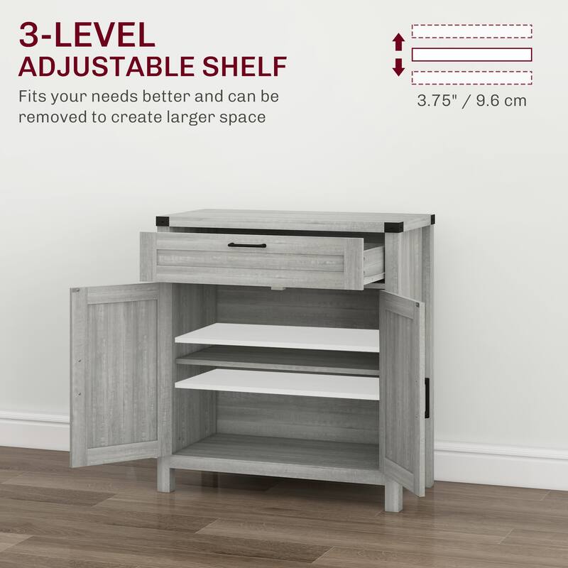 Sideboard Buffet Cabinet with Storage Drawer, Modern Farmhouse Kitchen Cabinet with 2 Barn Doors, Coffee Bar Cabinet, Gray