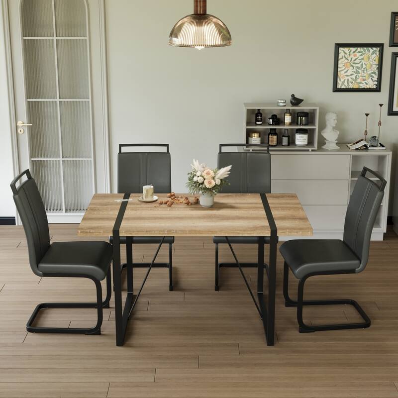 Modern 5-Piece Dining Set with Rectangular MDF Table & 4 PU Armless High Back Chairs