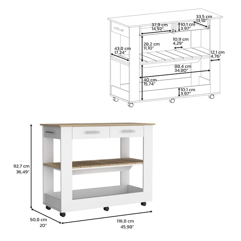 Kitchen Island 46 Inches Dozza,Wooden Storage Island with Two Drawers