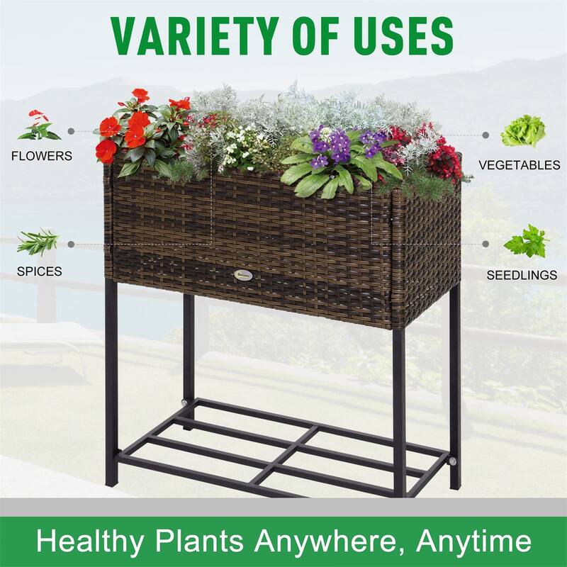 Outsunny Raised Garden Bed,Elevated Planter Box w/Rattan Wicker Look