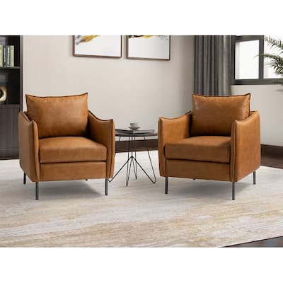 Jaime Modern Vegan Leather Upholstered Armchair with Unique Arms Set of 2 by HULALA HOME