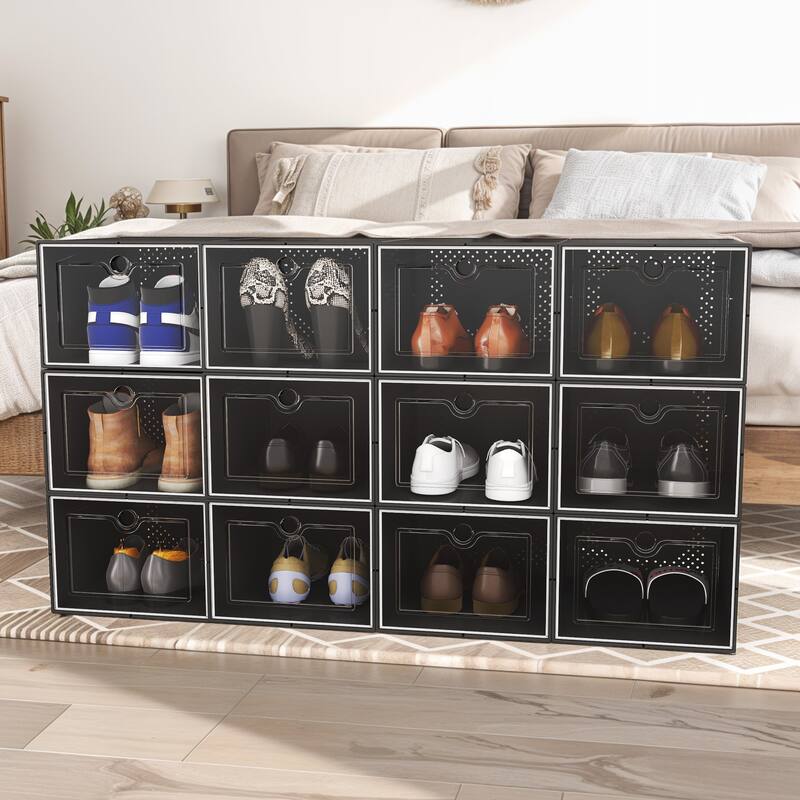 XL Shoe Storage Box Set of 12 Shoe Storage Organizers Stackable Shoe Storage Box Rack Containers Drawers