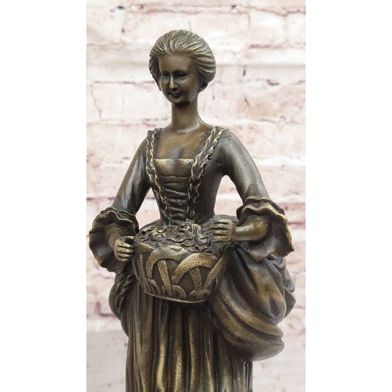 Bronze Country Maiden Statue – Charming Woman With Basket Sculpture For Rustic Decor