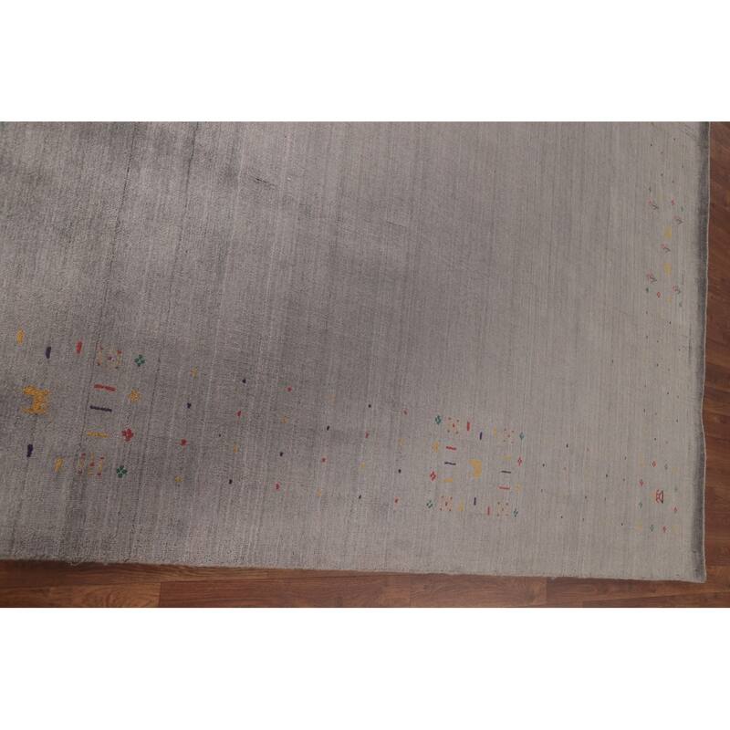 Gabbeh Oriental Area Rug Handmade Beige / Ivory Silk Carpet - 7'7"x 9'9"