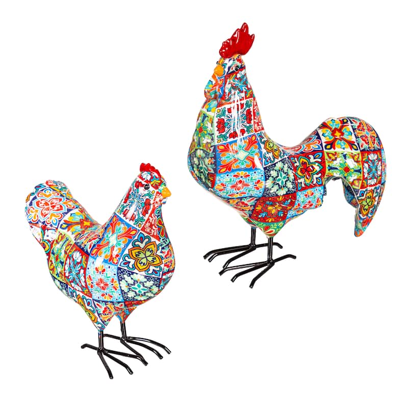 Resin Rooster/Hens Statuary Set of 2