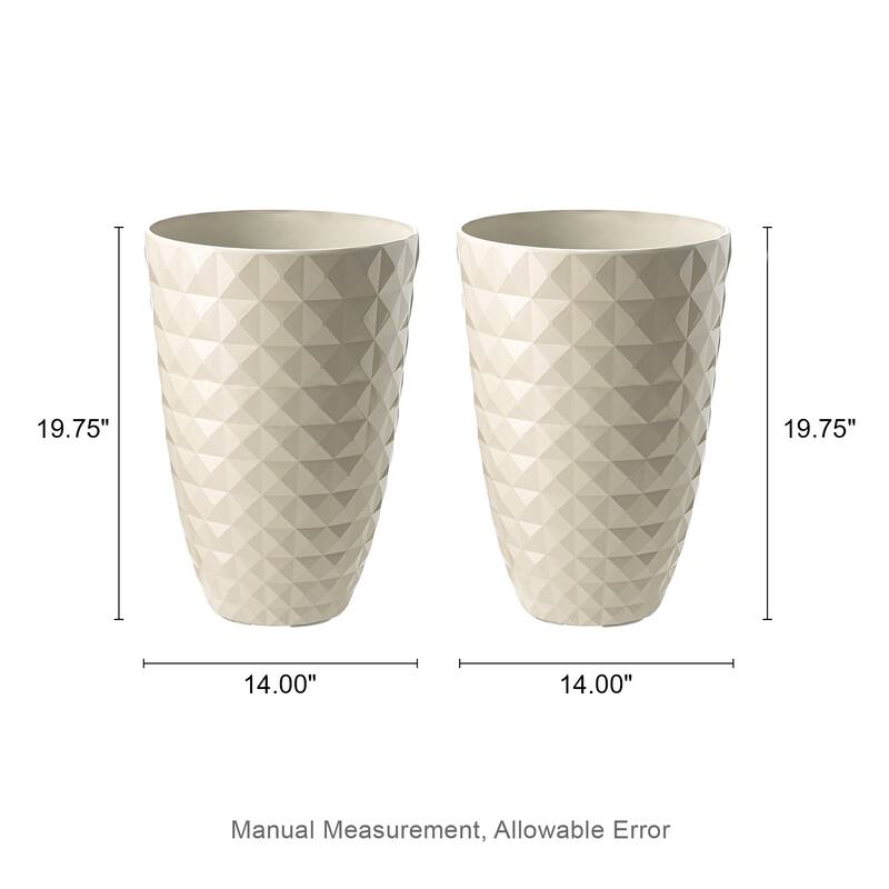 Glitzhome 19"H Set of 2 Modern Oversized Tall Planter Flowerpot Eco-Friendly Wave/ Diamond Textured Plant Pot