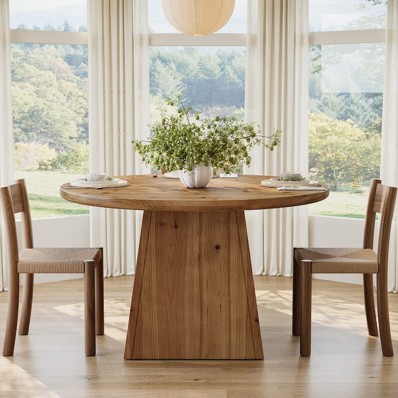 39.4 Inch Solid Wood Round Pedestal Dining Table for 4 - 39.4" D x 39.4" W x 29.5" H - Brown