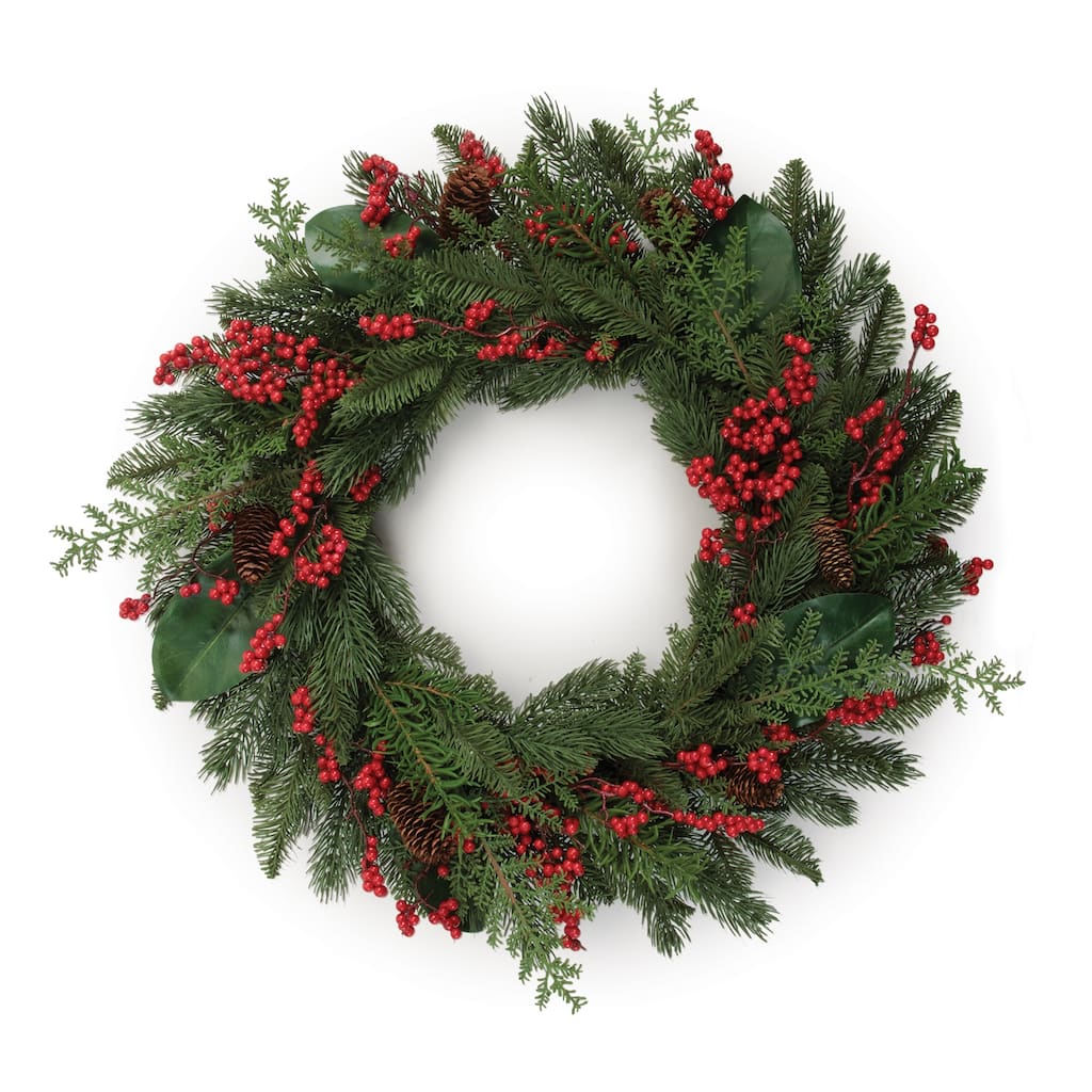 Pine and Berry Wreath 26"D