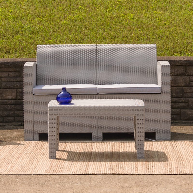 Faux Rattan Loveseat with All-Weather Cushions - 47"W x 27"D x 30"H
