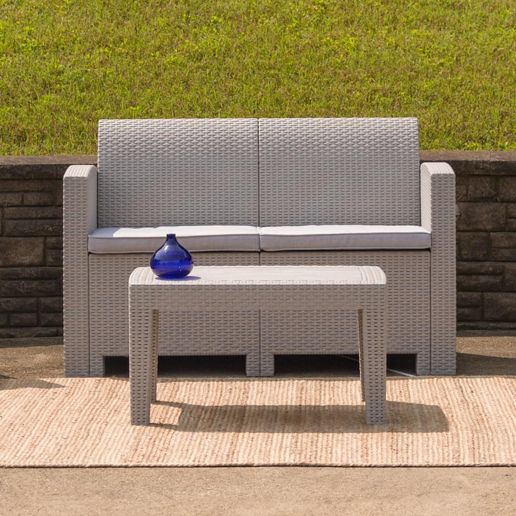 Faux Rattan Loveseat with All-Weather Cushions - 47"W x 27"D x 30"H