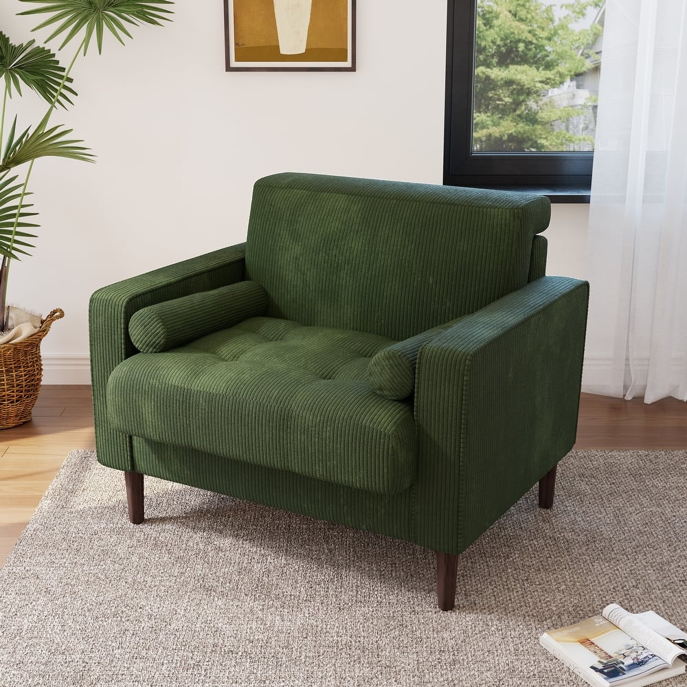 Modern Upholstered Corduroy Accent Chair With Arms Pillows