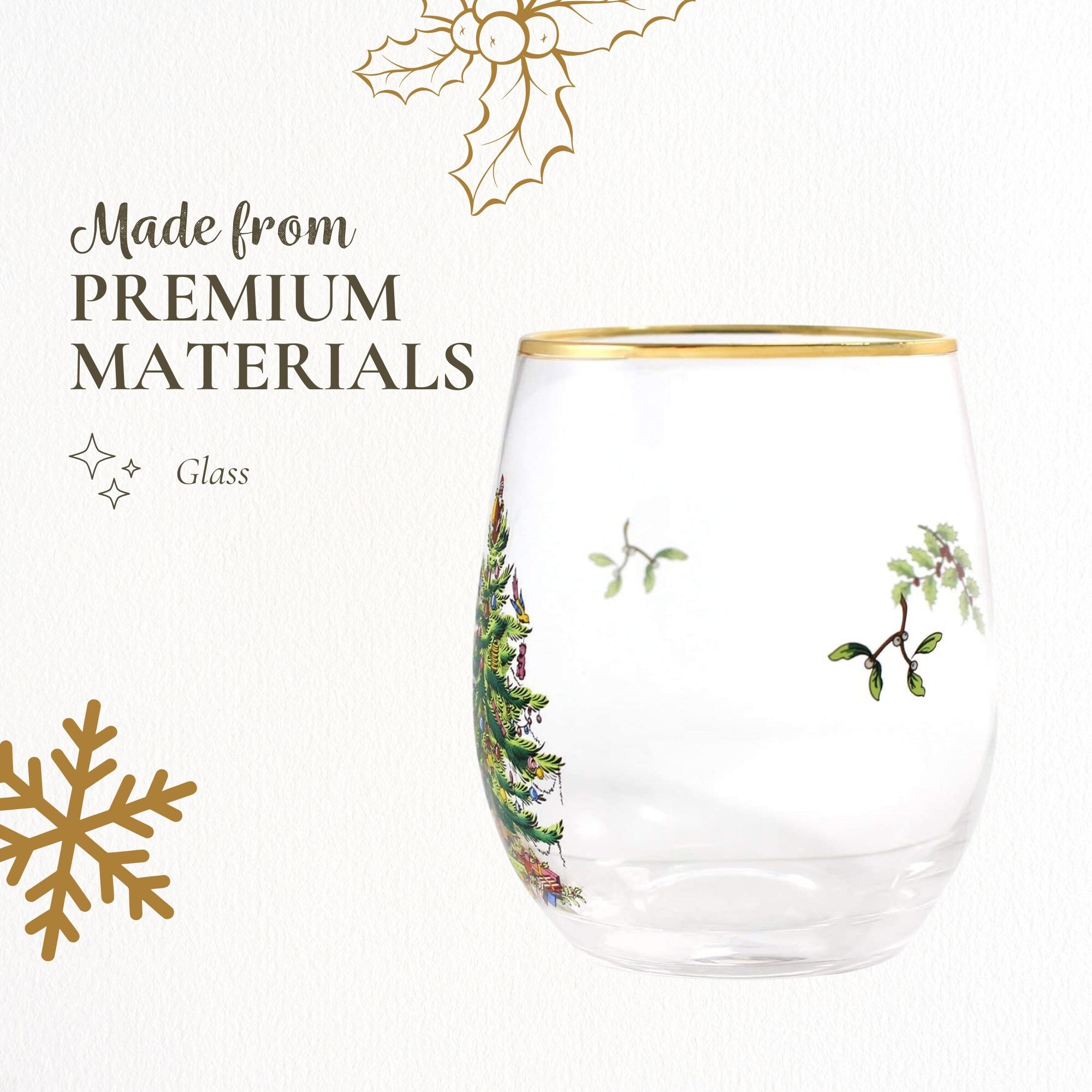 Spode Set of 4 Christmas Tree Stemless Wine Glasses - 19 oz - On Sale - Bed  Bath & Beyond - 38285342