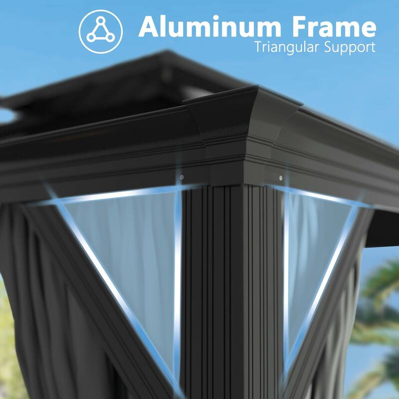 VEIKOUS Aluminum Double Hardtop Gazebo Pergola for Patio, Lawn, and Garden with Removable Netting