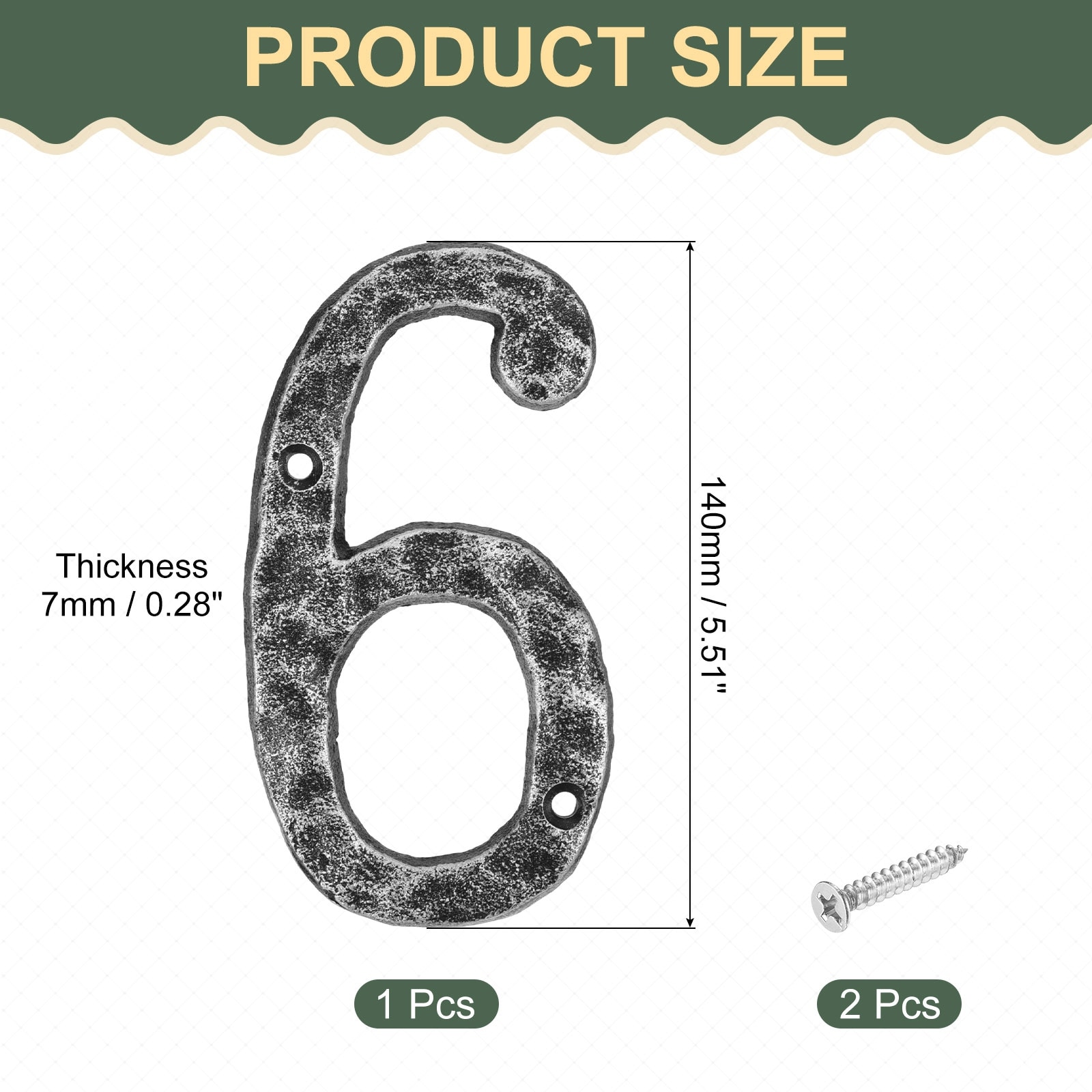 House Address Number, Cast Iron Vintage Wall Outside Number for Home Street Office Mailbox Signs - Black, Silver