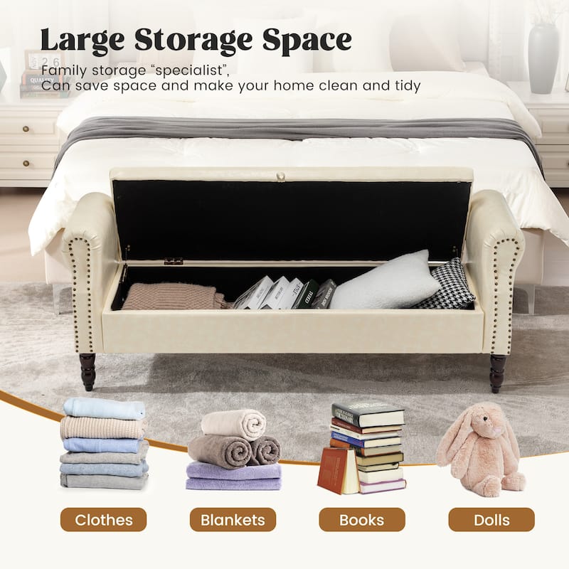 HOMYKA 66.9" Tufted Storage Bench with Rolled Arms Ottoman Long Bench