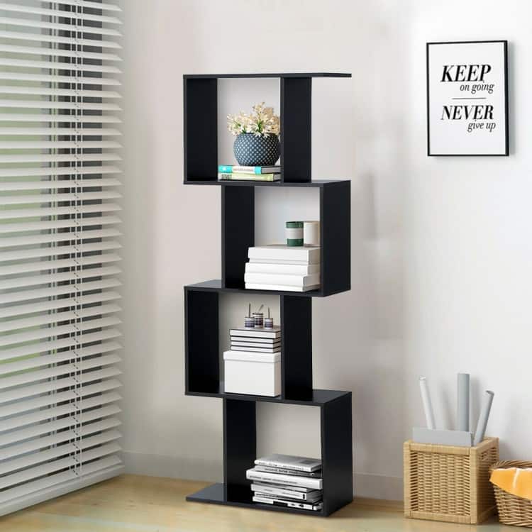 Modern 4-Tier S-Shaped Bookcase with Ample Storage for Small Spaces - 23.5" x 10.5" x 65.5"