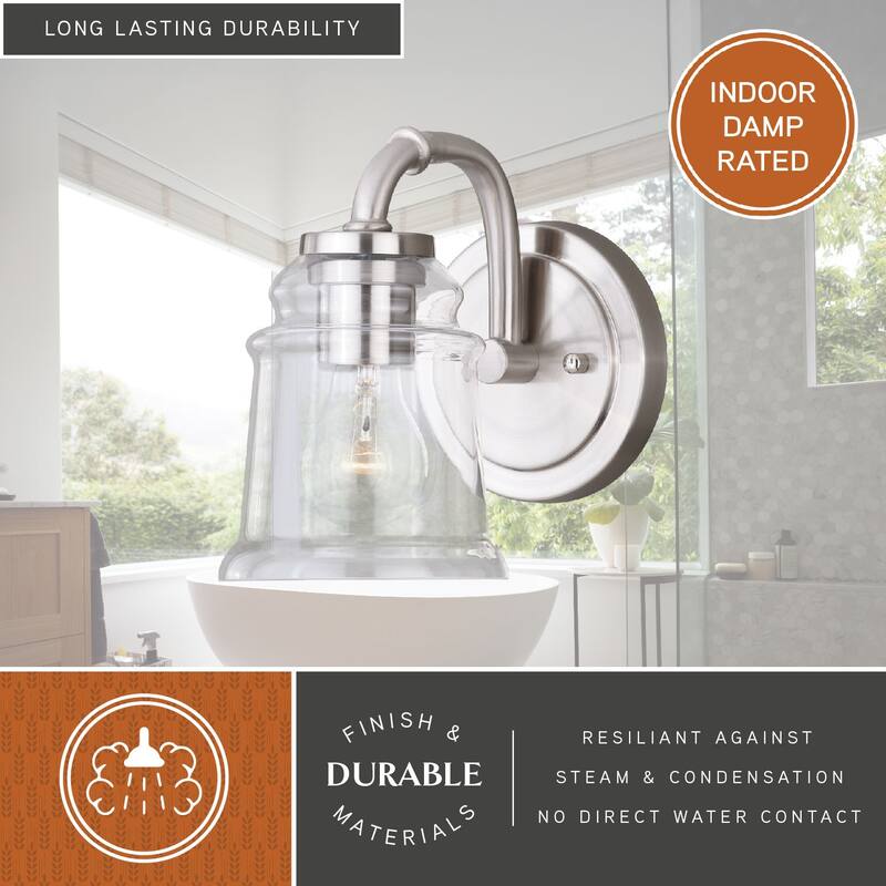 Vaxcel Toledo 1L Vanity Satin Nickel - 5.25-in W x 8.25-in H x 8-in D
