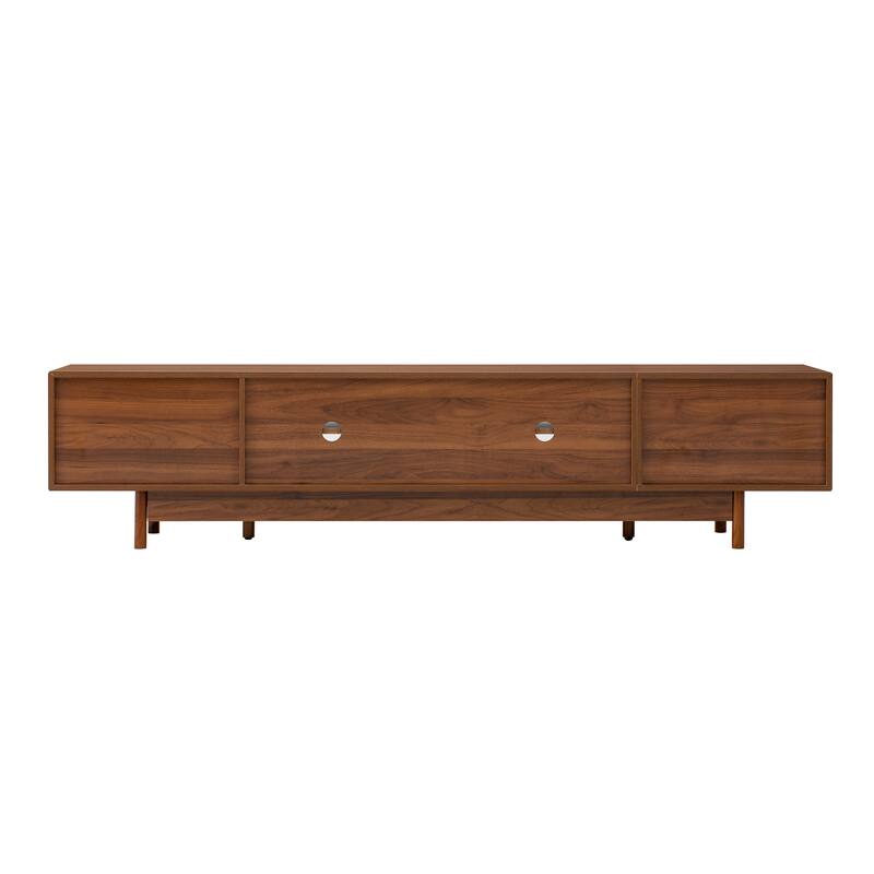 Anmytek Modern TV Stand Media Console with Fluted Glass Doors Beveled Edge Solid Wood Legs Large Screen Storage