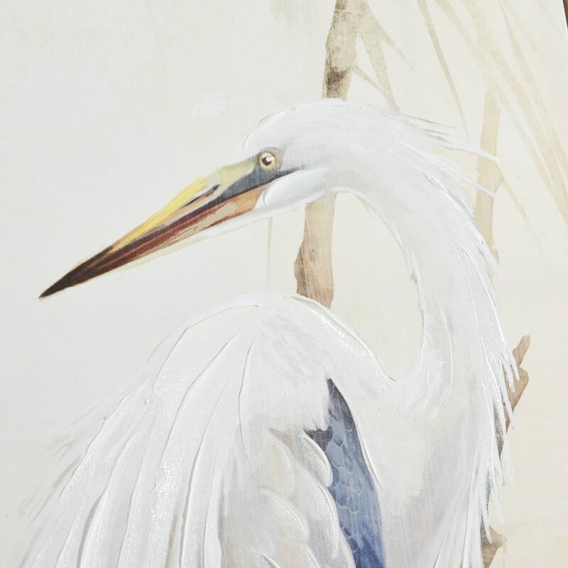 StyleCraft Southern Egret I Hand-Embellished Framed Canvas Wall Art - 32" x 48"