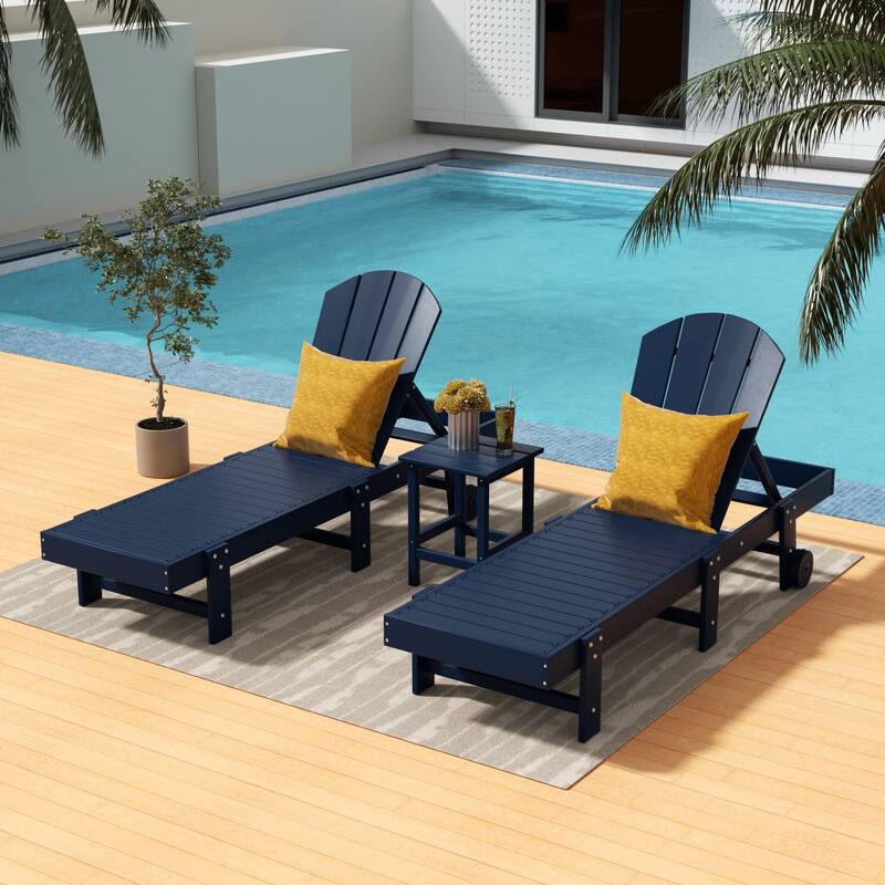 Polytrends Laguna Hdpe All Weather Outdoor Patio Pool Reclining Armless Chaise Lounges (3-Piece Set) - Navy Blue