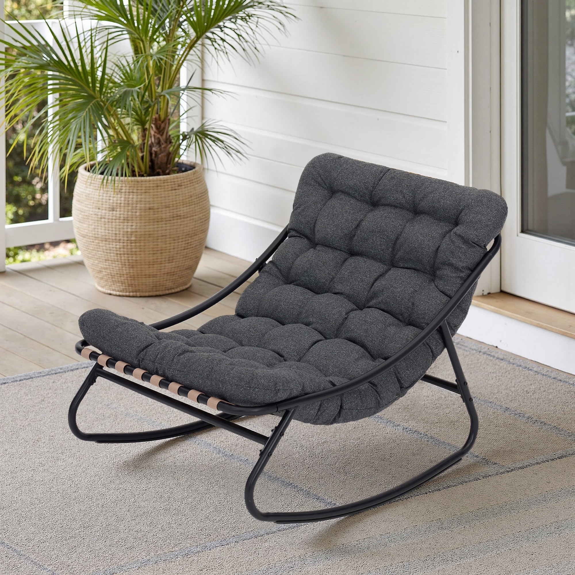 Outdoor Patio Scoop Rocking Lounge Chair with Cushions Bed Bath