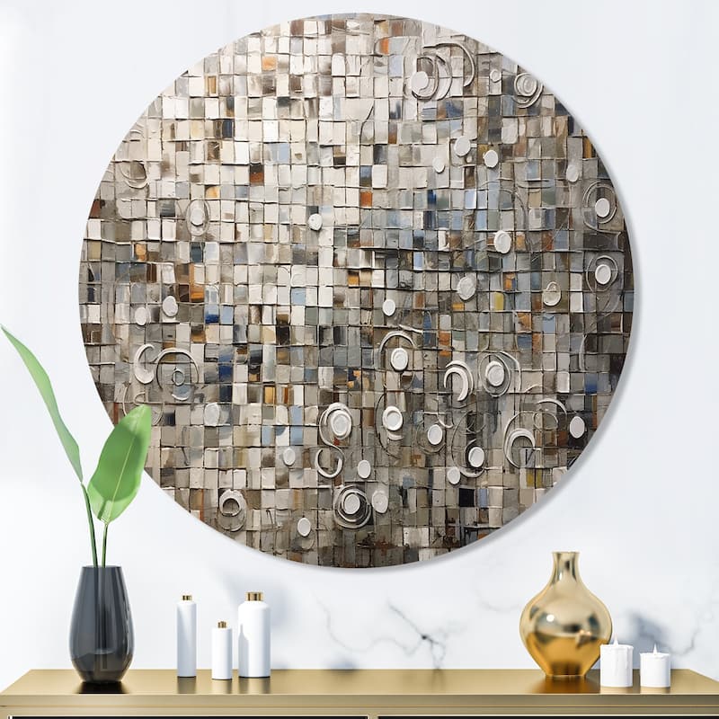 Designart "Brown And White Bohemian Medley" Boho Mosaic Metal Round Wall Art - 36x36 - Disc of 36 Inch