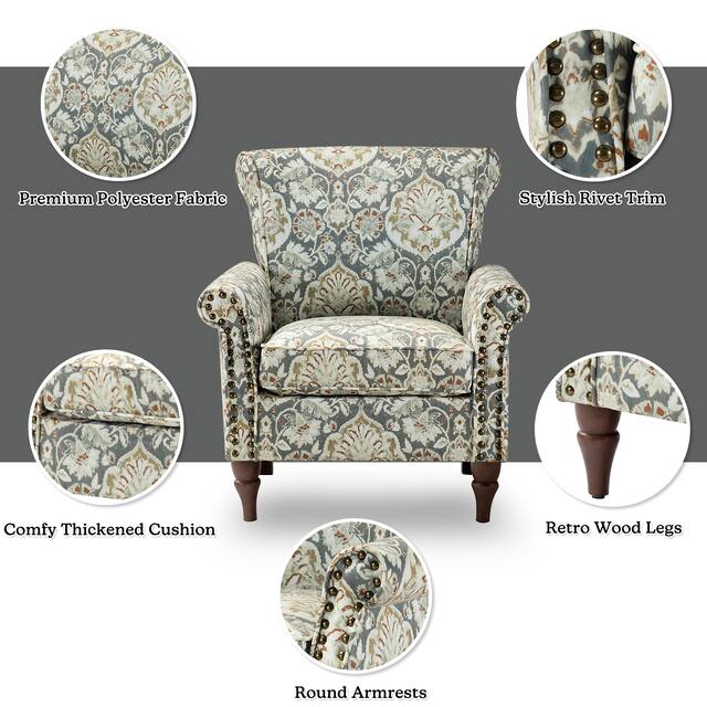 HULALA HOME Nailhead Trim Traditional Accent Armchair with Rolled Arms