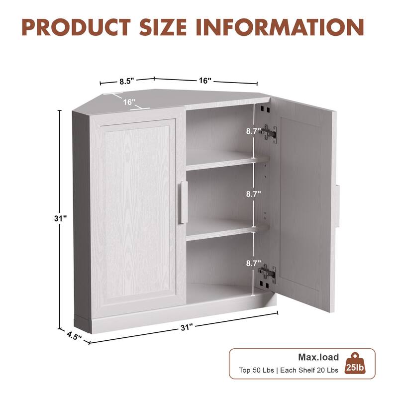 Corner Cabinet Wooden Corner Storage Organizer Cabinet with Adjustable Shelves