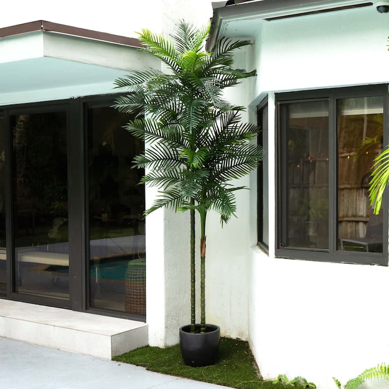 Potted Double Stem Artificial Robellini Palm Tree - 10'