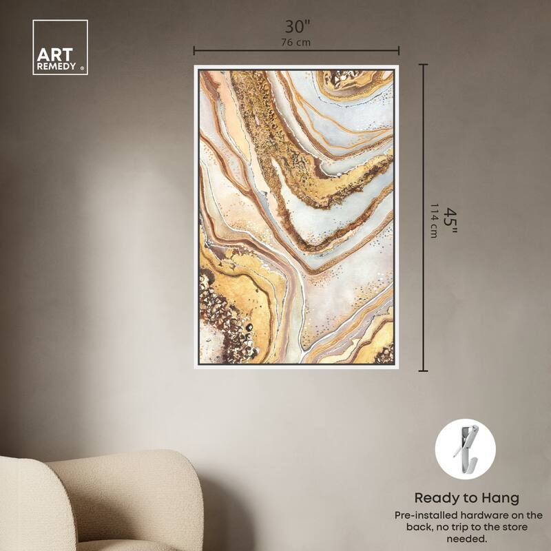 Art Remedy Golden Lines Framed Mineral, Agate & Geode 1 Piece Canvas Wall Art