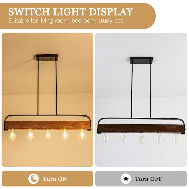 35.82-inch 5-light modern minimalist double-rod metal pendant lamp with adjustable height