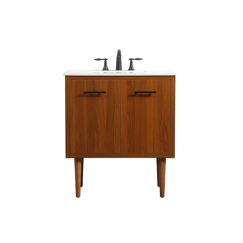 Elegant Lighting VF48030M Cyrus 30" Free Standing, Wall Mounted Single - Teak - Wood Finish